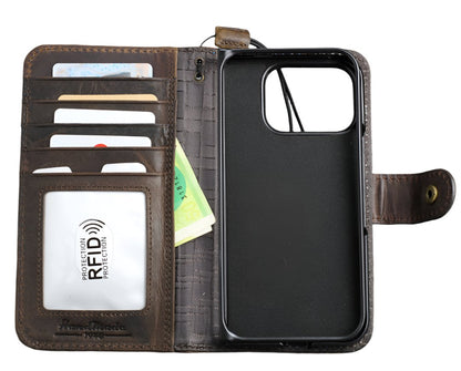 ARICHI Handmade Dark Leather For Galaxy Case – Card Slots, Wireless Charging, Vintage Style for S26, S23, S24, S25 Edge, Note 20 A56 A71 Z Fold 7