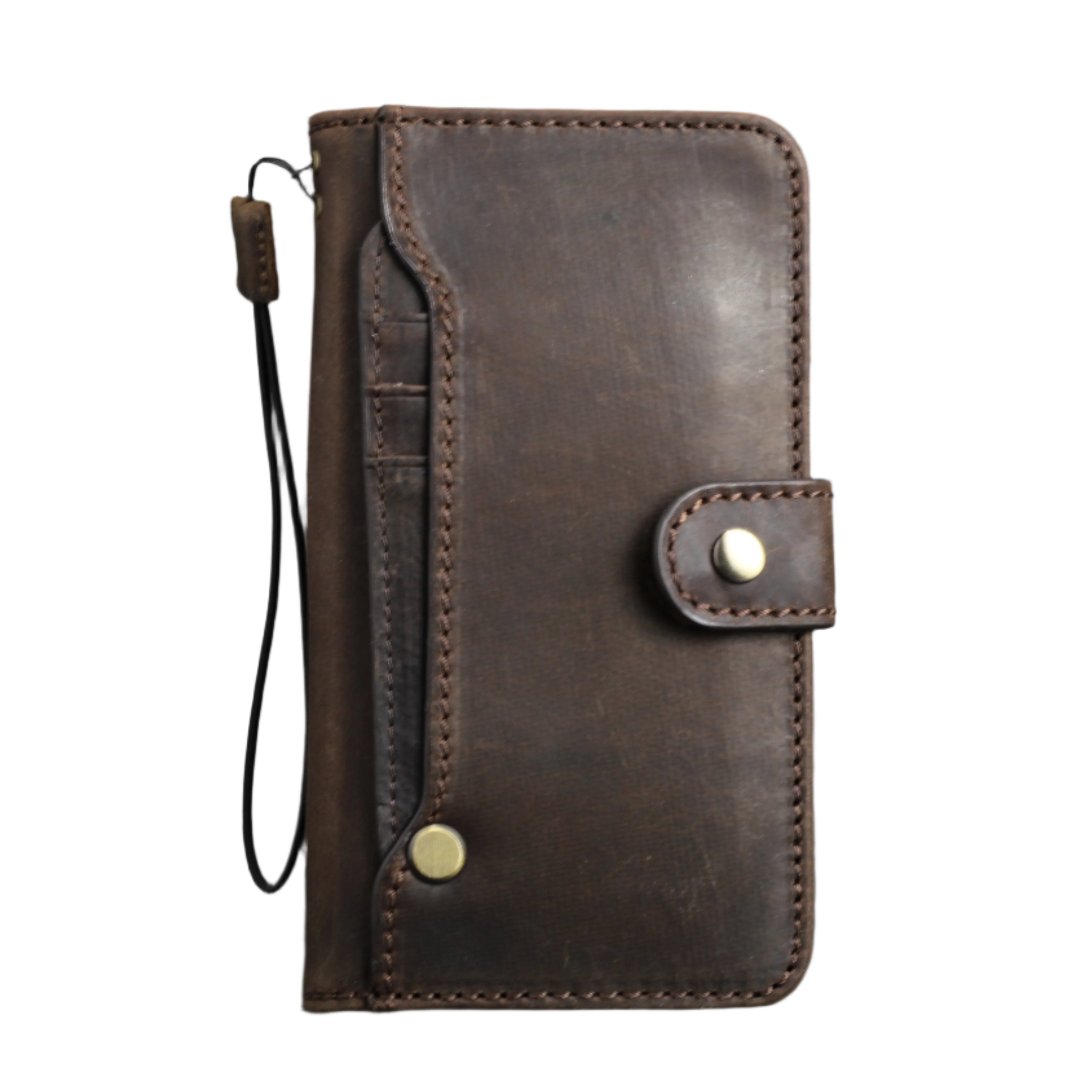 ARICHI Handmade Dark Leather For Galaxy Case – Card Slots, Wireless Charging, Vintage Style for S26, S23, S24, S25 Edge, Note 20 A56 A71 Z Fold 7