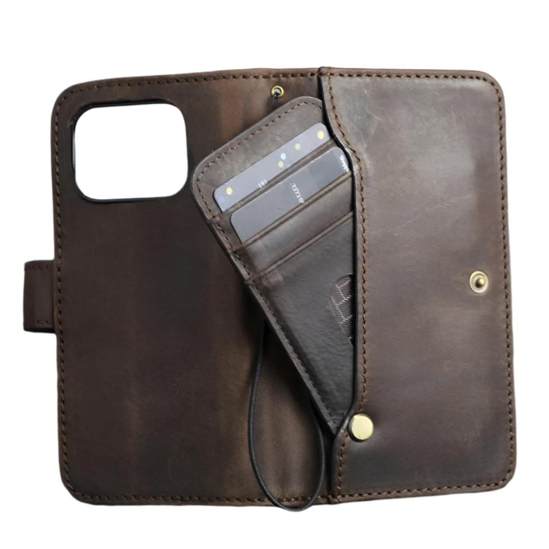 ARICHI Genuine Leather Case for Google Pixel – Handmade Wallet Cover with Card Slots, Button Closure