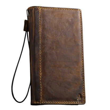 ARICHI Handmade Waxed Leather iPhone Case – Polished Sanded Finish, Vintage Style with White Stitching, for iPhone 11–17 Pro Max Wallet Cover