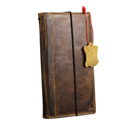 ARICHI Handmade Waxed Leather iPhone Case – Polished Sanded Finish, Vintage Style with White Stitching, for iPhone 11–17 Pro Max Wallet Cover
