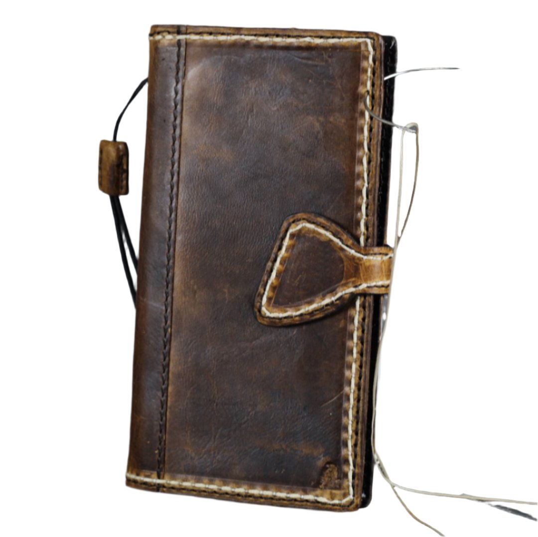 ARICHI Handmade Waxed Leather Phone Case with White Stitching and Magnetic Closure for Google Pixel 4 to 9 9a Pro XL - Premium Wallet Cover