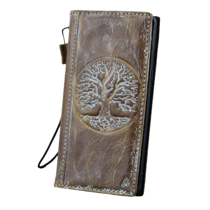 ARICHI Genuine Vintage Leather Wallet Phone Case for Google Pixel 4-10 Pro XL | Handmade Book-Style Cover with white Tree Of Life Embossing