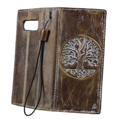 ARICHI Genuine Vintage Leather Wallet Phone Case for Google Pixel 4-10 Pro XL | Handmade Book-Style Cover with white Tree Of Life Embossing
