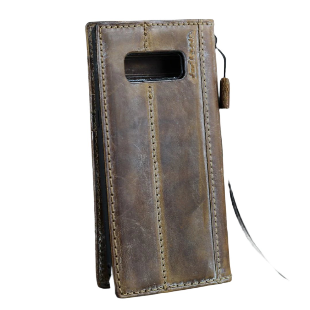 ARICHI Vintage Genuine Leather Wallet Case for Galaxy S26 Ultra, Note, Edge, Z Fold A56 | Handmade Book-Style Cover with White Tree of life Stamping