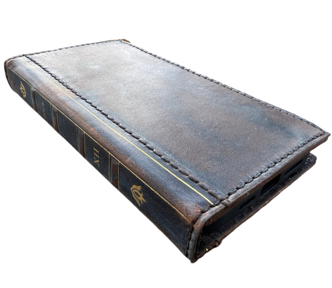 ARICHI Genuine Leather Vintage Bible Style Case for Galaxy S26, S25 Edge, S24 S23 Ultra S22 S21 Note Z Fold 7 A56 Polished Bible Book