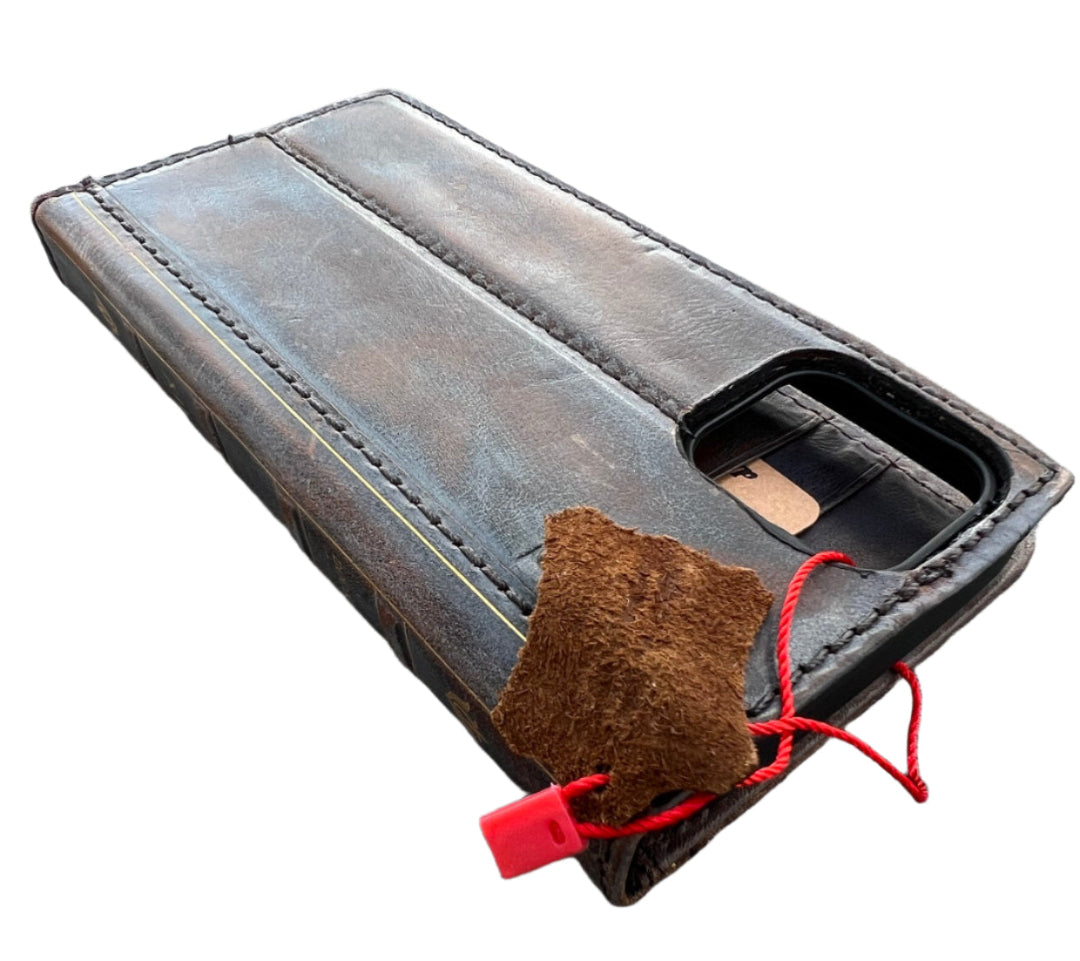ARICHI Genuine Leather Vintage Bible Style Case for Galaxy S26, S25 Edge, S24 S23 Ultra S22 S21 Note Z Fold 7 A56 Polished Bible Book