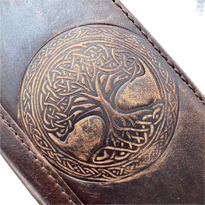 Handmade Dark Brown Leather Samsung GalaxyS26,  S25 Edge, S24, S23, S22 Ultra, Fe Case with Tree of Life Embossing, Card Slots
