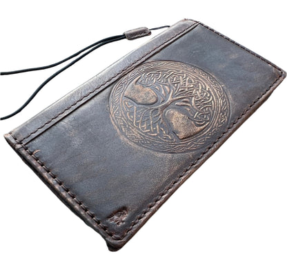 Handmade Dark Brown Leather Samsung GalaxyS26,  S25 Edge, S24, S23, S22 Ultra, Fe Case with Tree of Life Embossing, Card Slots