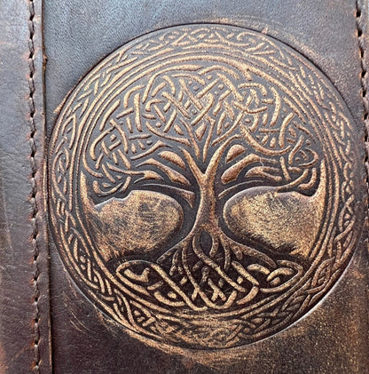Handmade Dark Brown Leather Samsung GalaxyS26,  S25 Edge, S24, S23, S22 Ultra, Fe Case with Tree of Life Embossing, Card Slots