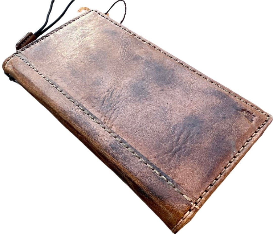 ARICHI Handcrafted Light Tan Leather iPhone Case – Smoked Wax Finish Wallet Cover for iPhone