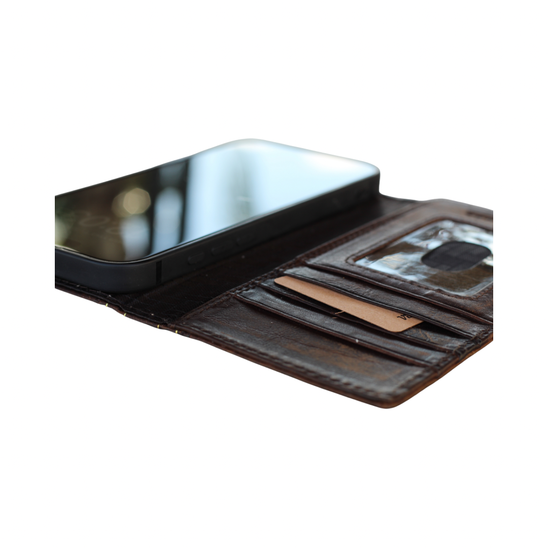 brown leather iphone wallet case handcrafted detail