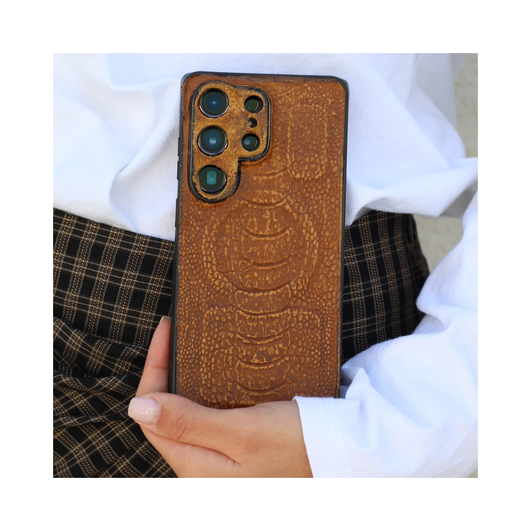 close up ostrich leather texture handmade galaxy case unique pattern
