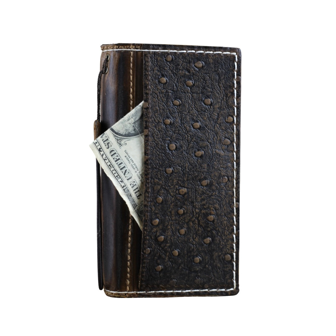 Genuine Ostrich-Embossed Leather iPhone Case with Card Slots Handmade Luxury Leather Cover with White Stitching