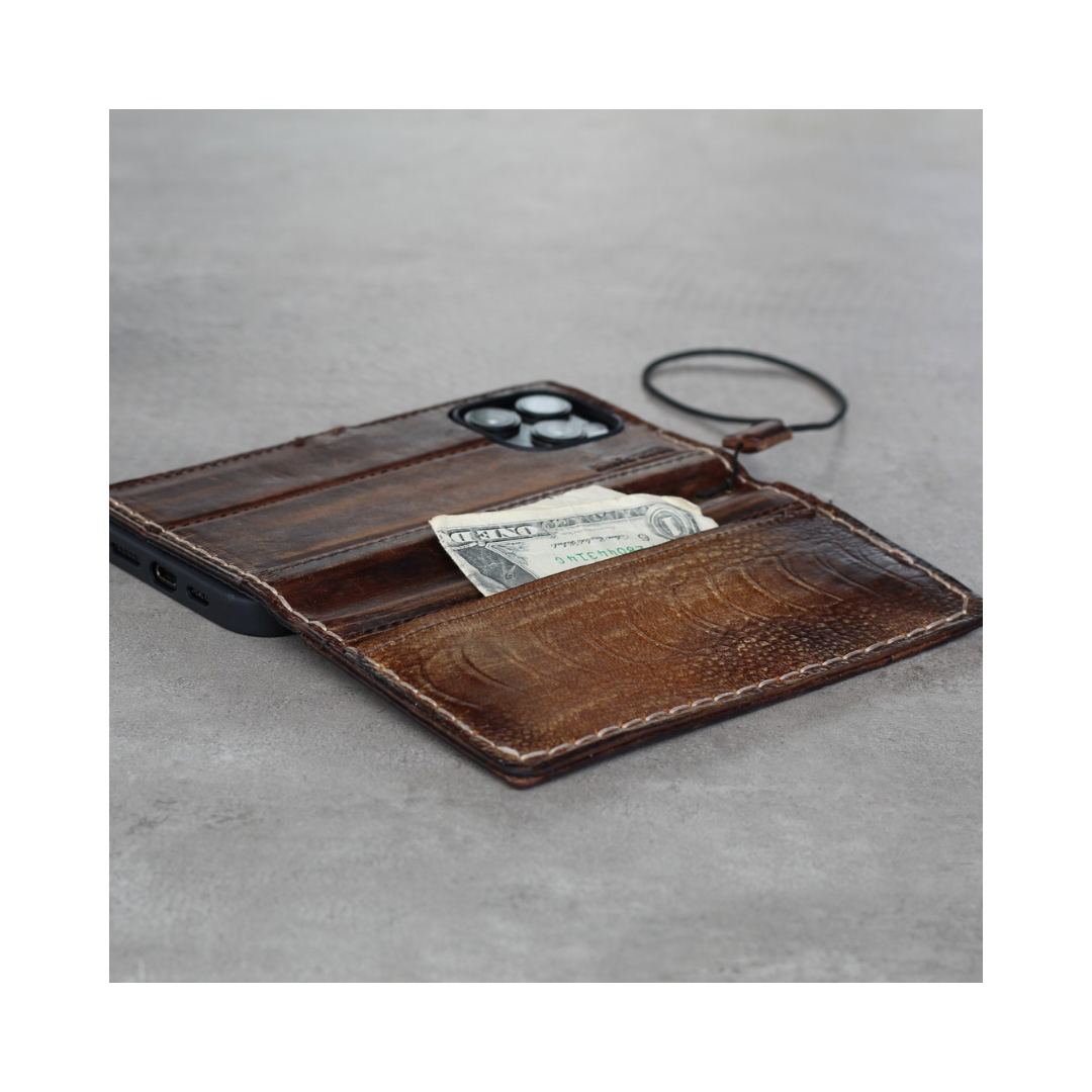 google pixel 10 pro leather wallet case handmade ostrich with card holder slots