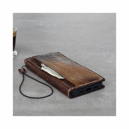 google pixel leather wallet case ostrich handmade with card holder and cash pocket