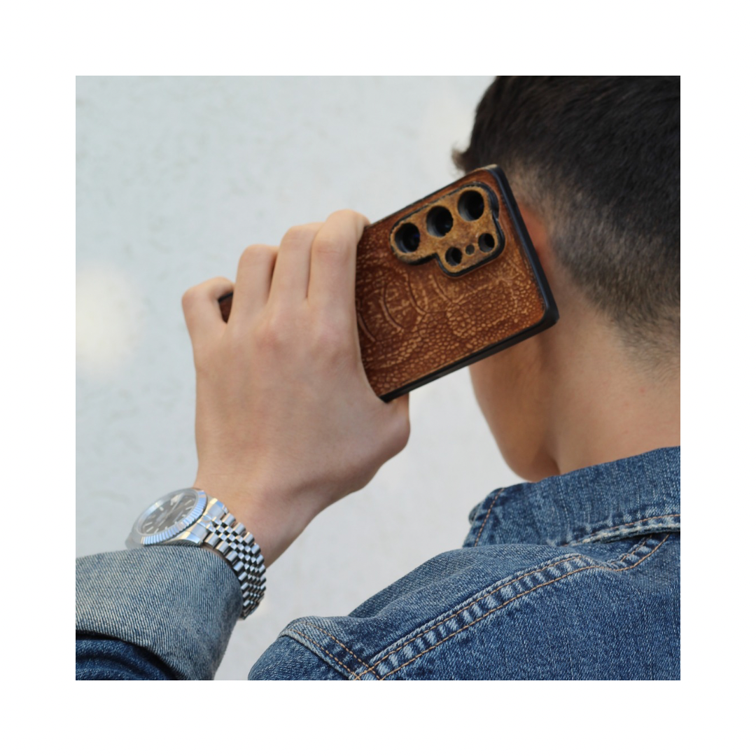 handmade ostrich leather samsung galaxy s26 ultra case light brown luxury