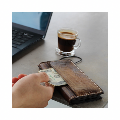handmade ostrich leather wallet phone case with front pocket vintage brown book style
