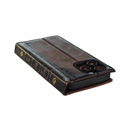 iPhone 14 Pro leather folio wallet case vintage brown design