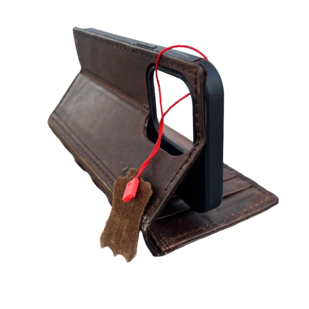 ARICHI Genuine Leather Bible Style Case for iPhone Wallet Cover with Card Slots, Stamped Decorations, Vintage Craft
