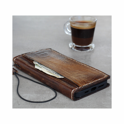 pixel 9 8 7 leather wallet phone case handmade ostrich vintage brown flip cover