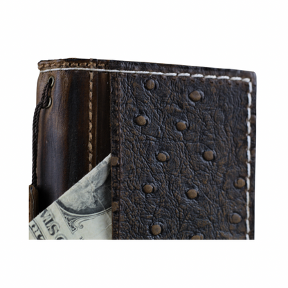 Genuine Ostrich-Embossed Leather iPhone Case with Card Slots Handmade Luxury Leather Cover with White Stitching