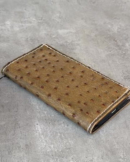 Handmade Leather Wallet Case for Galaxy S26 Ultra, Ostrich Luxury Design Flip Cover ,S25 Ultra Case
